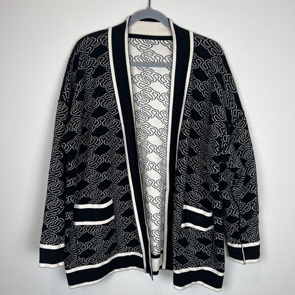 Sandro Sandro Enea Oversized Jacquard Knit Reversible Cardigan Sweater Black - Picture 6 of 16